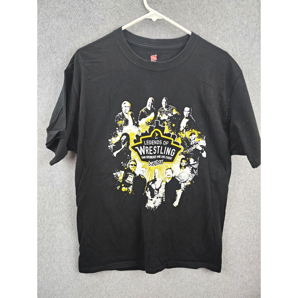 Hanes Tagless Legends of Wrestling Detroit Black Graphic Tee Crew Neck L